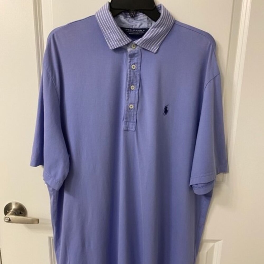 Polo Golf Ralph Lauren Shirt Men XL Light Blue Pima Cotton Stripe Collar